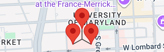 Screenshot showing a three red pins on a map